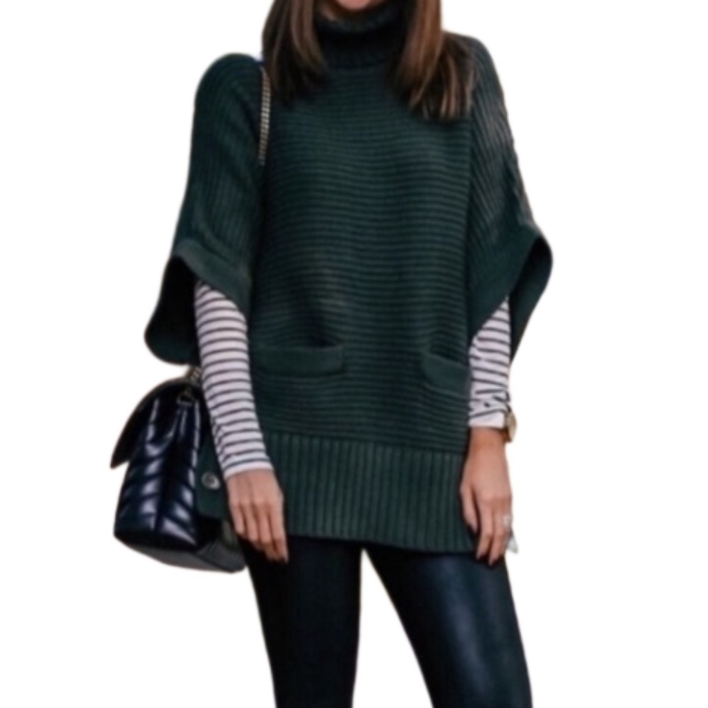 J. Crew Turtleneck Poncho Oversized Chunky Knit Short Sleeve Sweater Vest Small